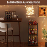 Nuovoware 3-Tier Stepped Liquor Cabinet Mini Bar, Wine Rack Freestanding Floor for Whiskey, Corner Liquor Bottle Display Shelf with Fences and Slide Drawer for Home Kitchen Dining Living Room, Black Nuovoware