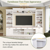 Farmhouse Wall Unit Entertainment Center with Adjustable Shelves and Wine Rack TV Wall Units for Living Room with Storage Bookshelf and Cabinet Large Media Console Entertainment Center - White MaiDeHaoo
