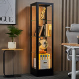 Foreate 4-Tier Glass Display Cabinet Case with 13 Colors Light & Lock, 63" Curio Cabinet with Glass Door & Adjustable Shelves, Thickened 5MM Tempered Glass Collectibles Display Case Bookshelf, Black Foreate