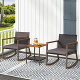 Tangkula 3 Pieces Rocking Bistro Set, Outdoor Rocker Chair with Coffee Table & Cushions, Patio Rattan Furniture Conversation Set for Balcony Porch Poolside (Gray) Tangkula
