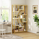 5 Tier Large Gold Bookshelf, 70.9" Tall Bookcase with 18 Open Shelves, Industrial Modern Book Shelf for Living Room, Office, Bedroom Storage Display, Set of 2 LGHM