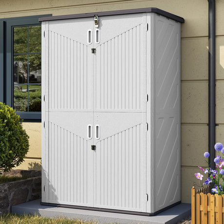 Aoxun Outdoor Storage Shed, 64 Cu.Ft Vertical Storage Sheds Outdoor with Floor, Outdoor Waterproof Storage Cabinet for Garage Storage, Pool Storage, Bike Shed, Garden Shed (White) Aoxun