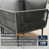 Vakollia 9 Piece Modern Outdoor Rope Wicker Sectional Patio L-Shaped Conversation Sofa Set Deep Seating with Fire Pit Table Vakollia