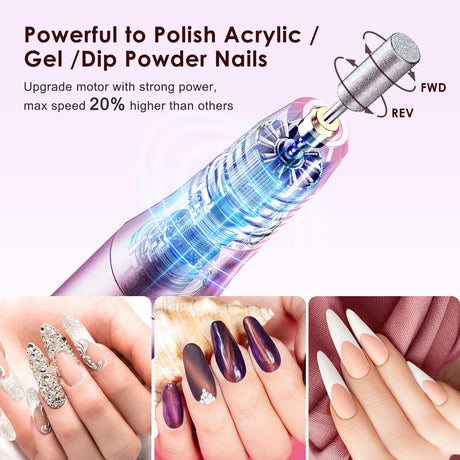 COSLUS Cordless Nail Drill Electric File: Professional for Acrylic Gel Dip Powder Nails Portable Nail Drill Machine Kit for Manicure Pedicure Nail Set with Everything Rechargeable Lightweight COSLUS
