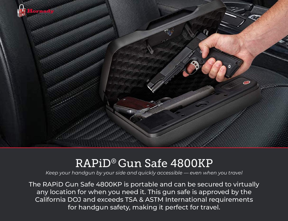 Hornady Rapid Safe 4800KP - Portable Gun Safe for Firearms - RFiD Safe for Fast, Multiple Method Entry - Includes Rapid Safe, RFiD Wristband, Key Fob, 2 Decals, 2 Barrel Keys and Security Cable Hornady