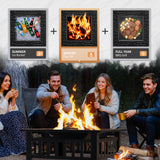 Greesum Multifunctional Patio Fire Pit Table, 32in Square Metal BBQ Firepit Stove Backyard Garden Fireplace with Spark Screen Lid and Rain Cover for Camping, Outdoor Heating, Bonfire and Picnic, Black Greesum