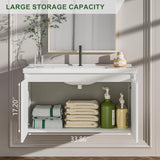 OLD CAPTAIN Bathroom Vanity with Ceramic Sink, 36 Inch Wall Mounted Bathroom Floating Vanity, Bathroom Sink Vanity with 2 Doors, Bathroom Vanity Cabinet, White OLD CAPTAIN