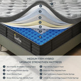 Queen Mattress 10 Inch, Memory Foam Hybrid Queen Size Mattresses in a Box, Cooling Fabric & 3 Coils Reinforced Edges Pocketed Coil Springs, Medium Firm, Motion Isolation, Pressure Relief, CertiPUR-US REALONE