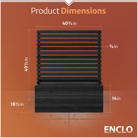 4 ft H x 3.5 ft W x 1.2 ft L Enclo Wood Privacy Screen with Planter Box, Raised Garden Bed with Trellis for Climbing Plants Outdoor, Privacy Planter for Patio, Balcony or Deck, Tacoma Charcoal EC18048 Enclo Privacy Screens