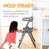 Boon Pivot Toddler Tower - Folding Toddler Step Stool for Bathroom Sink or Kitchen Countertop - Step Stool for Toddlers with CPC Certification - Gray - Ages 18 Months to 4 Years Boon