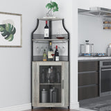 Amyove Corner Wine Bar Rack Cabinet with Detachable Wine Rack, Bar Cabinet with Glass Holder, Small Sideboard and Buffet Cabinet with Mesh Door Amyove