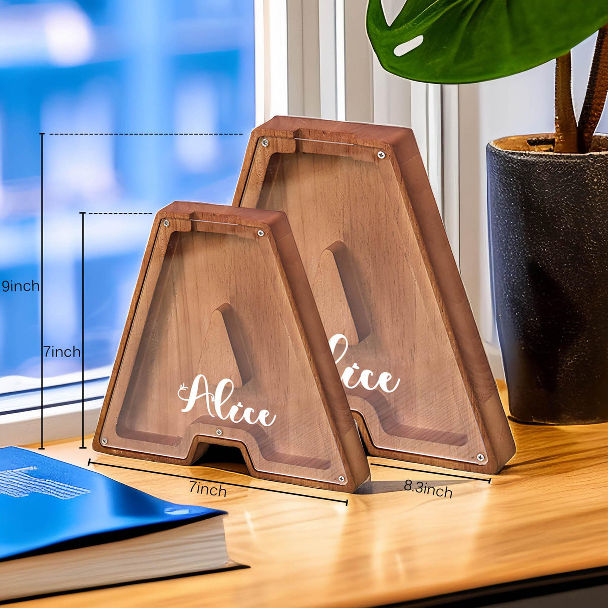 Custom Wooden Piggy Bank, Laser Engraved Name Coin Bank, Personalized Letter Money Bank,Customized Wood Toy for Kids, Birthday for Boys and Girls. Blireana