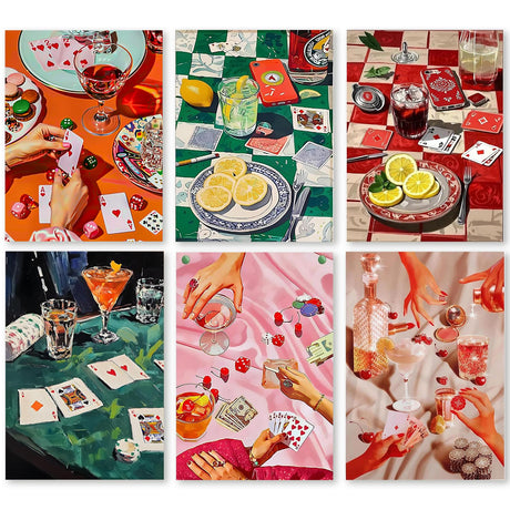 6 Pack Vintage Poker Diamond Art Kits for Adults Beginner,DIY Modern Diamond Painting 5D Round Full Drill Diamond Dots Gem Art Crafts with Tools,Funny Crafts for Home Wall Decor&Gift-12x16in KICHANG