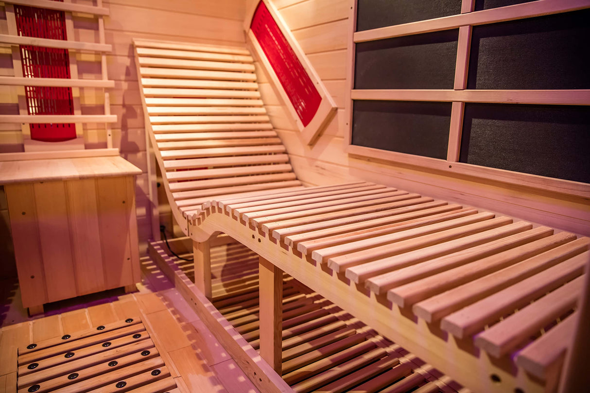 AURGOD Far Infrared Wooden Sauna Room, Luxurious Canadian Red Cedar Sauna with 2 Oversize Recliners, 220V, 3400 W, 9 Heating Element, Bluetooth Speakers, 7 Color Light, Oxygen Bar, Low EMF AURGOD