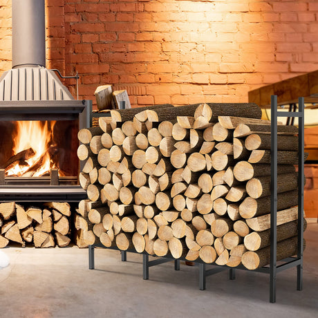 4ft Outdoor Indoor Firewood Rack Holder for Fireplace Wood Storage, Adjustable Stacker Stand, Heavy Duty Fire Logs Stand Stacker Holder for Fireplace Metal Lumber Storage Carrier Organizer NANANARDOSO