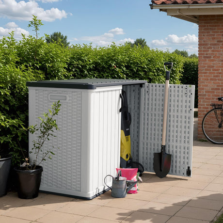 Devoko Outdoor Storage Cabinet 26 Cu Ft with Lockable Doors, Horizontal Storage Shed Waterproof Patio Tools Storage Box for Sofa Cushions, Gardening Tools and Accessories (White) Devoko