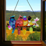 DASTOLL Stained Glass Window Hanging, Birds on A Branch Stain Glass Suncatcher, Hand-Painted Sun Catchers Indoor Window Decoration Bird Lover Gift for Mom, Grandma, Stocking Stuffers for Women DASTOLL