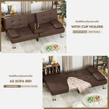 Homall Futon Sofa Bed, Leather Futon Couch with Removable Armrests, Adjustable Recliner Sleeper Sofa Bed with Dual Cup Holders for Living Room, Apartment, Office (Brown) Homall