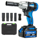Nichilas Cordless Impact Wrench, 2 IN 1 Screwdriver Head, 21V electric power wrench, 420Nm High Torque, 4 Pole Motor, Include Battery & Charger & Carrying Plastic Box Nichilas