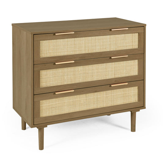 HOPUBUY 3 Drawer Dresser for Bedroom, Rattan Dresser Modern Closet Dressers Chest of Drawers, Wood Brown 3 Drawer Storage Chest for Kids Bedroom, Hallway, Living Room - WoodArtSupply