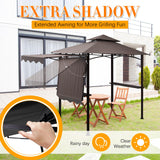 Burbell 5 x 11'grill Gazebo with Extra Shadow with 33ft Outdoor String Lights, Outdoor BBQ Grill Canopy with Extra Side Awnings and LED Lights with 40 Bulbs Waterproof for Patio Party Backyard (Brown) Burbell