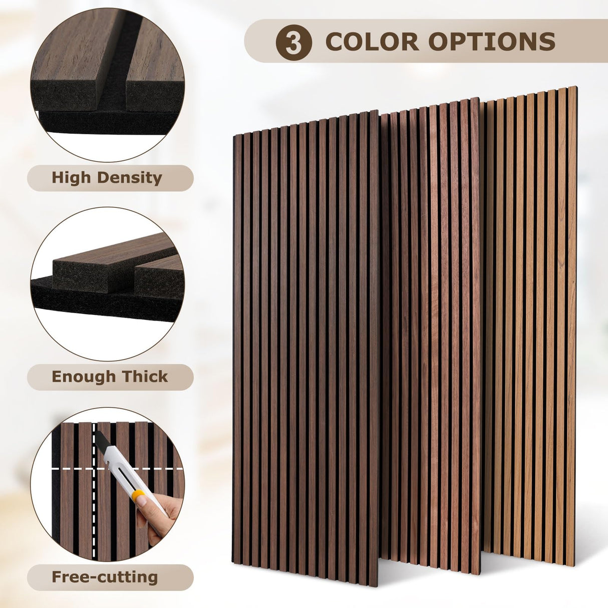 DOLLAR BOSS Wood Slat Acoustic Panels for Wall, 46.5" x 23.6" 2Pcs Soundproof Absorbing Wall Panel with Wood Finish 3D Fluted, Ebony DOLLAR BOSS