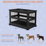 Zoovilla Dog Crate Furniture for Medium Dogs, Dual Function Dog Crate Side End Table with Sliding Door, Solid Bottom for Stability, Modern Indoor Kennel, Wooden Dog Crate Furniture, Metal Design Black zoovilla