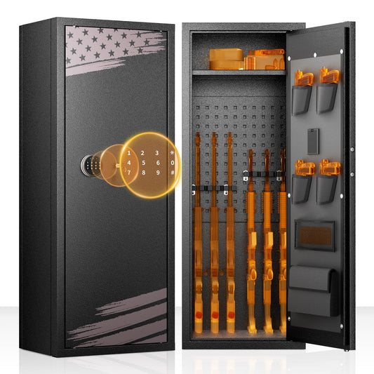 Bonusall 10-14 Gun Safe,Gun Safes for Home Rifle and Pistols, Gun Cabinet for Rifles and Shotguns, Rifle Safe for Home with Removable Shelf, Flaged Design, Pocket - WoodArtSupply