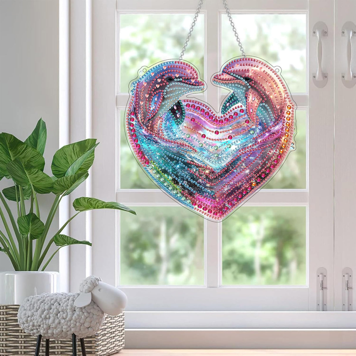 SKRYUIE Hanging Diamond Art Kits for Adults Pendant Dolphin, Special Shaped Crystal DIY Diamond Painting Kit, Acrylic Board Wreath Pendants Double Sided, Home Decor 7.48 x 7.32 Inch c1 SKRYUIE