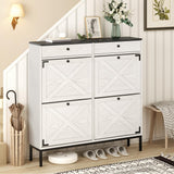 Brafab Large Shoe Storage Organizer Cabinet with 4 Flip Drawers, Freestanding Shoe Rack with Adjustable Shelf for Entryway, Living Room (White) Brafab