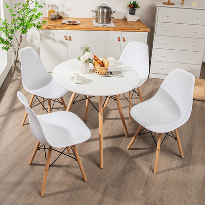 Tangkula Space-Saving Round Dining Table Set for 4 with Solid Wood Legs in White