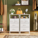 Furnulem 4 Drawer Dresser with Led Light and Charging Station, White Night Stand with Storage Shelf and Fabric & PVC Drawer, 33 Inch Bedside Table, Tall Nightstand for Entryway, Bedroom Furniture Furnulem