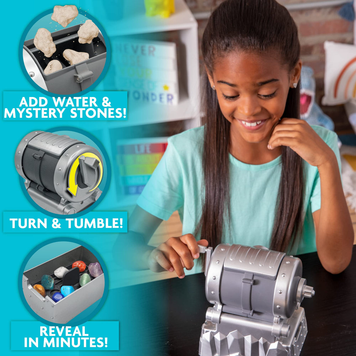 The Young Scientists Club Gemstone Treasures, Tumble & Polish Your Own Gemstones, DIY Rock Tumbler, Collect & Identify Gems, Great STEM Kit for Kids Ages 6, 7, 8, 9, Multi The Young Scientists Club