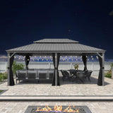 PURPLE LEAF 14' x 20' Patio Hardtop Gazebo with Light Metal Roof Heavy Duty Wind Resistance Outdoor Permanent Large Pavilion Gazebo for Patio Deck and Garden, Netting and Curtains Included, Light Grey PURPLE LEAF