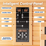 WOODBRIDGE Infrared Home Sauna Room 2 Person Hemlock Wooden Indoor Sauna,7 Carbon 2230W/120V Heaters,with Led Color Therapy Light,Bluetooth Speaker,Tempered Glass,Touch-Tone Keypad and A Top Vent WOODBRIDGE