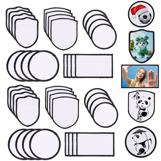 Woohome 40 PCS Sublimation Patch Blanks Sublimatio Iron on Patches 5 Shapes Black Frame Iron-on Blank Patch Appliques Sticker for Hats Clothes Backpack Uniform Carpet Decorative Patches