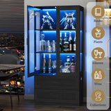 BROTTAR Display Cabinet with LED Lights, Curio Storage Cabinet with Acrylic Doors & 2 Drawers, 67" Bookcase Display Case for Collectibles, Human Body Sensor, Home Office, Living Room, Black BROTTAR