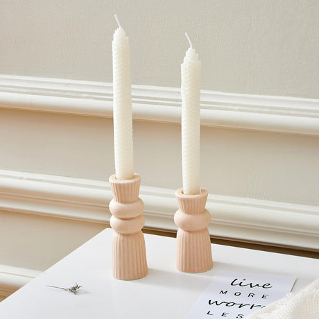 Denique Ceramic Candle Holders Set of 2, Creative Modern Knot Candlestick Holder Set, Table Centerpiece Taper Candle Holders Desktop Decoration for Home Decor, Wedding, Dinning, Party (Beige) Denique