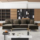 OUYESSIR U-Shaped Sectional Sofa Couch, 4 Seat Sofa Set for Living Room, Convertible L-Shaped Chenille Couch Set with Chaise Lounge, Ottoman and Pillows,114 inches (Brown) OUYESSIR