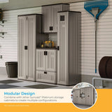 Suncast Storage Cabinet - Resin Construction for Garage Organization - 72" Garage Storage Locker with Shelving - Platinum Doors & Slate Top Suncast