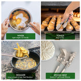 HOTEC Heat Resistant Silicone Kitchen Utensils, Cooking Utensil Set, Spatula Set, BPA Free, Kitchen Gadgets, With Stainless Steel Utensils Holder, Dishwasher Safe 14pcs Khaki HOTEC