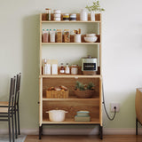 YITAHOME Bakers Rack with Storage and Power Outlet, 5 Tiers Woven Rattan Kitchen Microwave Stand Cabinet, Farmhouse Coffee Bar Station with Hutch Shelves, Oak YITAHOME