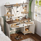 AOGLLATI Makeup Vanity with Lights & Barn Doors, Vanity Desk with Mirror and Lights & Charging Station, Farmhouse White Vanity Table with Jewelry Hooks and Open Storage Shelves AOGLLATI