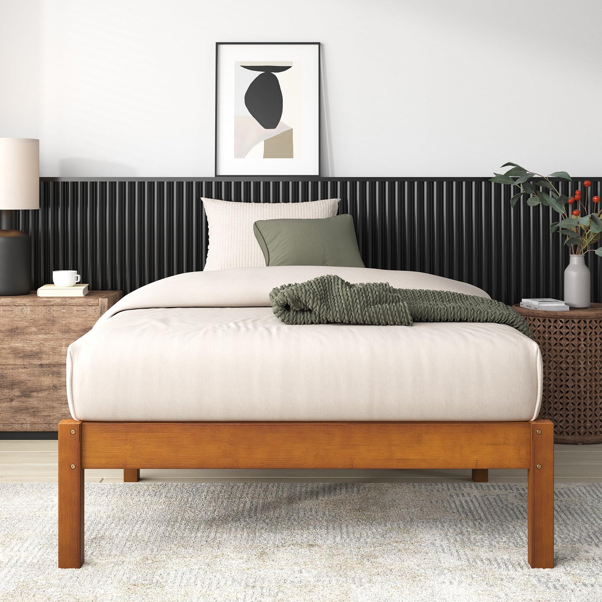 Zinus Ellie 14 Inch Sustainable Bamboo Platform Bed Frame with Wood Slat Support – Twin Size, No Box Spring Needed - WoodArtSupply