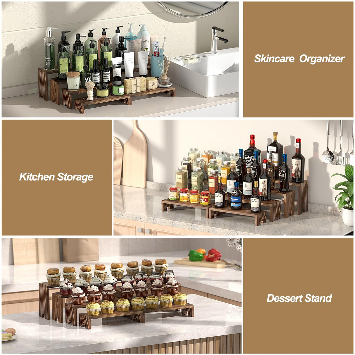 2 Set Large Wooden Tiered Riser Display Stands for Vendor Events,Stackable Wooden Cupcake Stand,Farmhouse Decor Wood Dessert Table Display Set,Vendor Booth Display Items,Food Display Risers for Party（12-11.2-10.4-9.6IN） Vecxoty