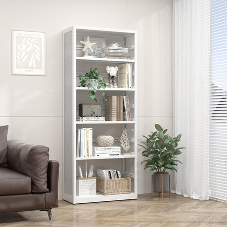 5 Tiers Bookshelf, Metal Storage Organizer Book Rack, Modern White Bookcase Shelf, Utility Shelf, Adjustable Garage Shelving, Organizer Rack for Kitchen, Laundry, Garage, Bathroom, Pantry, Office MetalMax