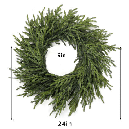 24" Real Touch Norfolk Pine Wreath for Front Door Artificial Christmas Wreath Green Faux Pine Wreath for Wall Windows Mantle Outdoor Christmas Decoration