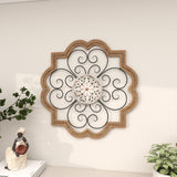 Deco 79 Wooden Scroll Home Wall Decor Carved Beading Wall Sculpture with Metal Accents, Wall Art 27" x 1" x 27", Brown Deco 79
