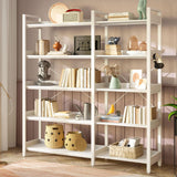 Rolanstar Bookshelf 5 Tier with 4 Hooks, Reversible Corner Bookshelf, 65" Industrial Wooden Bookcase with Open Shelves and Metal Frame for Living Room, Bedroom, Home Office, White Rolanstar
