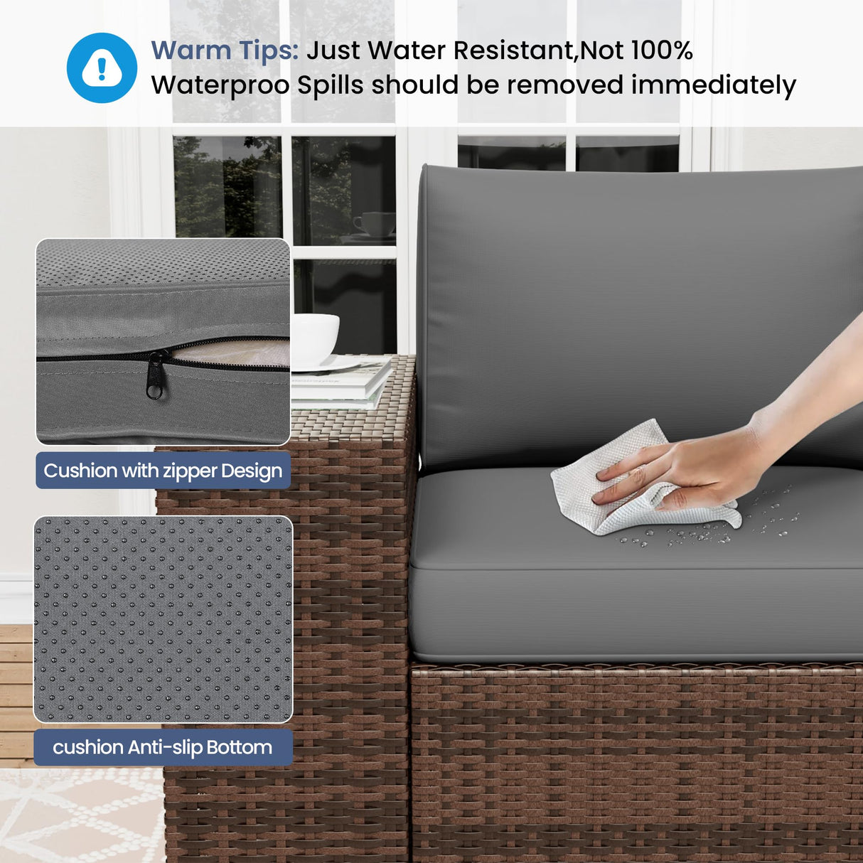 Amopatio 8 Inch Armrest Outdoor Sectional, 6 Piece Patio Furniture Set Sectional Sofa with Coffee Table for Garden Backyard, 4'' Thickened Cushion Amopatio